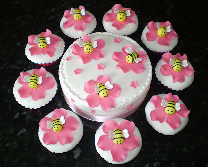 Honey Bees & Flowers, Celebration Cake and Cupcakes
