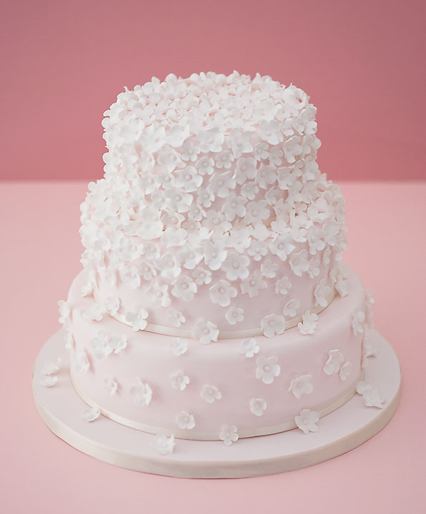 Tumbling Pink Cascading Blossom's on Wedding Cake