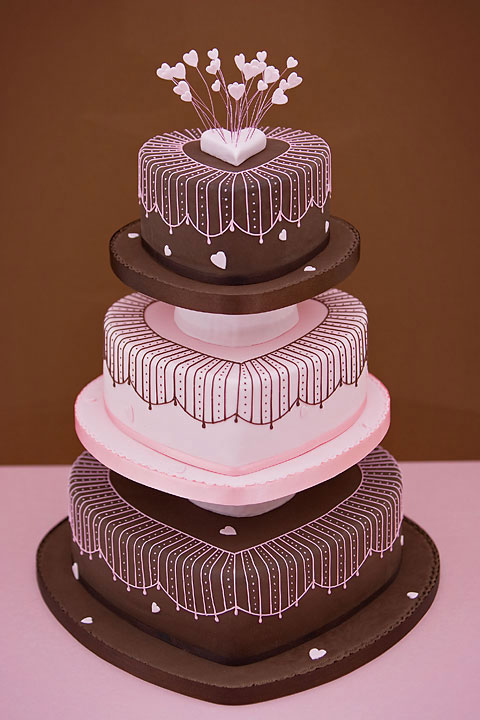 Strawberry Pink & Chocolate Hearts Wedding Cake